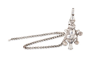 Lot 516 - A SILVER RATTLE, on a silver chain
