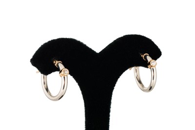 Lot 112 - A PAIR OF 9CT TWO TONE GOLD EARRINGS, stone...