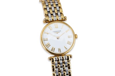 Lot 396 - A LADY'S LONGINES WRISTWATCH, white dial with...