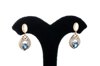 Lot 333 - A PAIR OF SAPPHIRE DROP EARRINGS, mounted in...