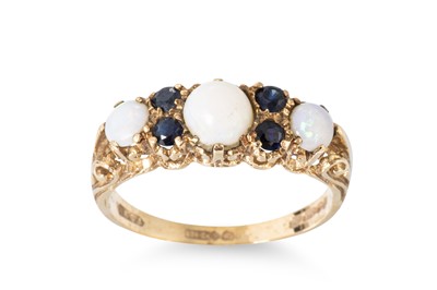 Lot 1 - AN ANTIQUE OPAL AND SAPPHIRE THREE STONE RING,...