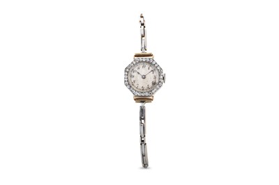 Lot 139 - AN ANTIQUE 18CT GOLD AND DIAMOND WRIST WATCH,...