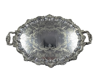 Lot 443 - A LARGE TWIN HANDLED ANTIQUE EPNS TRAY, with...