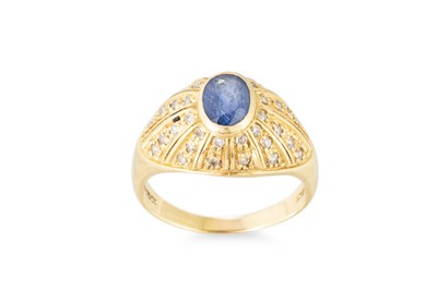 Lot 239 - A VINTAGE SAPPHIRE AND DIAMOND RING, of domed...