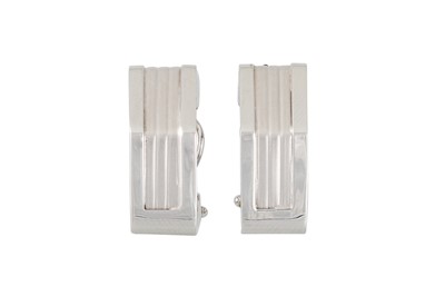 Lot 73 - A PAIR OF 18CT WHITE GOLD EARRINGS, half hoop...