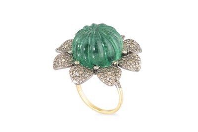Lot 46 - A DIAMOND AND FLUORITE DRESS RING, of floral...