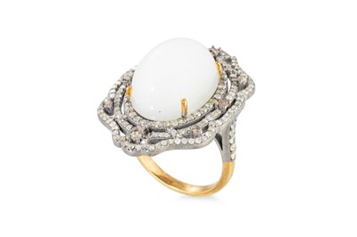 Lot 48 - A DIAMOND AND MOONSTONE RING, mounted in...