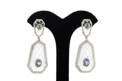 Lot 210 - A PAIR OF DIAMOND, EMERALD, TANZANITE AND...