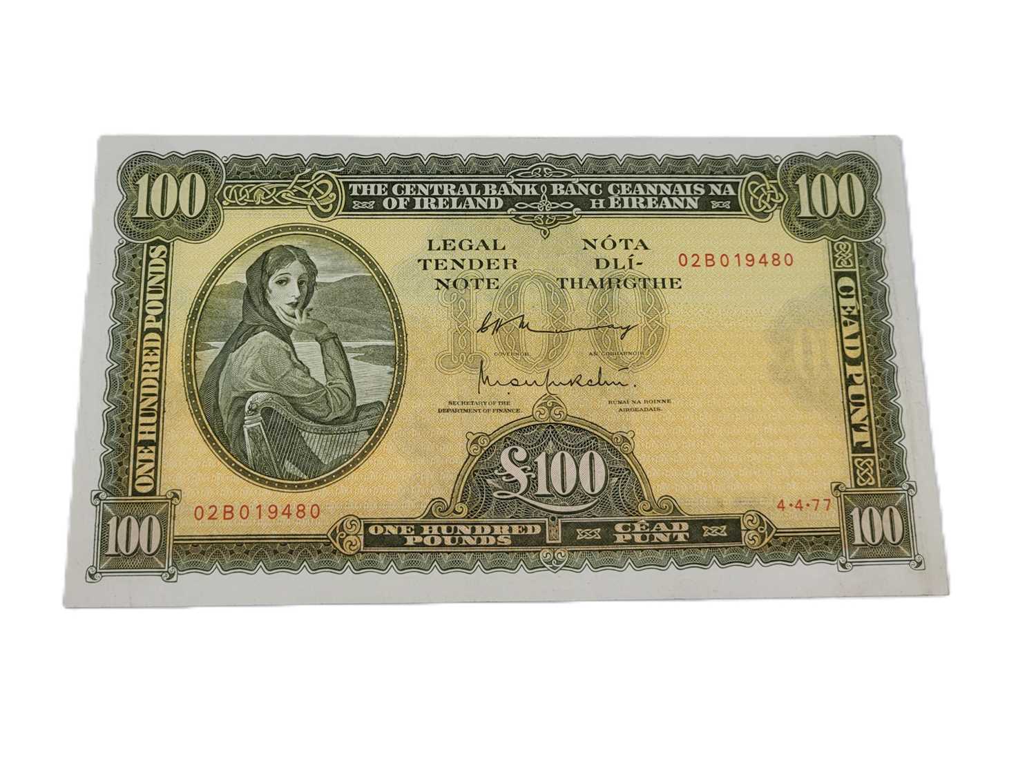 Lot 391 - A £100 LADY LAVERY IRISH BANKNOTE, 4.4.77...