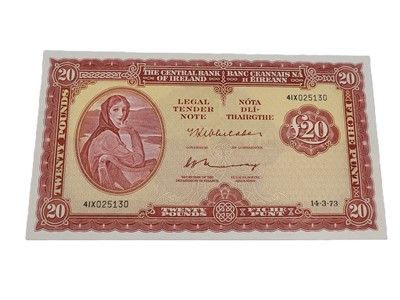 Lot 393 - A £20 LADY LAVERY IRISH BANKNOTE, 14.03.73...