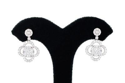 Lot 222 - A PAIR OF DIAMOND CLUSTER DROP EARRINGS, the...