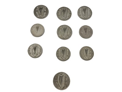Lot 365 - FIVE IRISH FLORIN COINS, together with 5 half...
