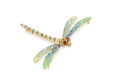 Lot 190 - AN ENAMELLED DRAGONFLY BROOCH, in the Art...
