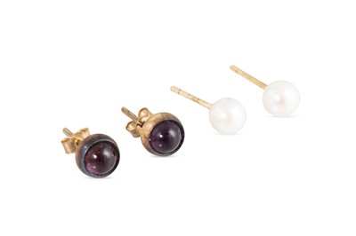 Lot 12 - TWO PAIRS OF 9CT GOLD STUD EARRINGS, one pair...