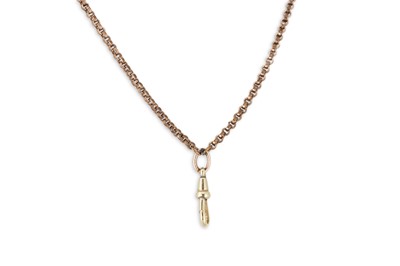 Lot 15 - A VICTORIAN ROLLED GOLD MUFF CHAIN, with dog...