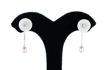 Lot 30 - A PAIR OF JADE, DIAMOND AND PEARL DROP...