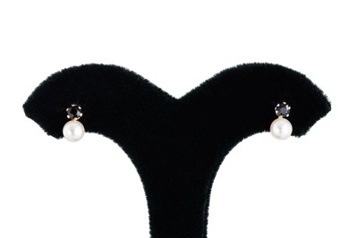 Lot 34 - A PAIR OF CULTURED PEARL AND SAPPHIRE EARRINGS,...