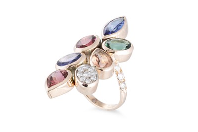 Lot 143 - A DIAMOND AND MULTI-GEM SET CLUSTER RING,...