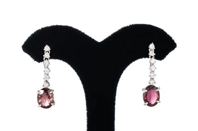 Lot 258 - A PAIR OF TOURMALINE AND DIAMOND DROP EARRINGS,...