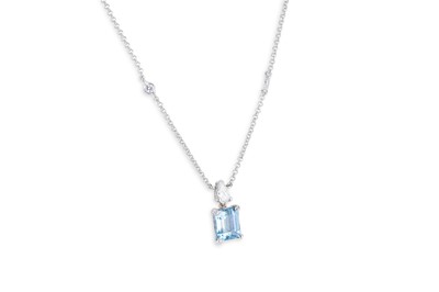 Lot 273 - AN AQUAMARINE AND DIAMOND PENDANT, comprising...