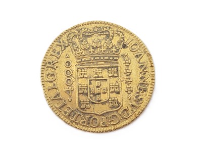 Lot 394 - A 1718 4000 REIS BRAZIL GOLD COIN, 10.7g,...