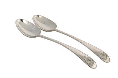Lot 487 - A PAIR OF IRISH GEORGIAN SILVER BASTING SPOONS,...