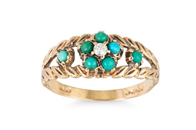 Lot 218 - A VINTAGE DIAMOND AND TURQUOISE RING, in 9ct...