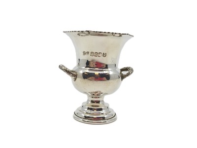 Lot 369 - A MODERN IRISH SILVER MINATURE TWO-HANDLED URN,...
