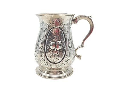 Lot 387 - A GEORGIAN SILVER MUG, London 1760, with later...