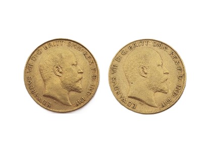 Lot 390 - TWO EDWARDIAN 22CT GOLD HALF SOVEREIGN ENGLISH...