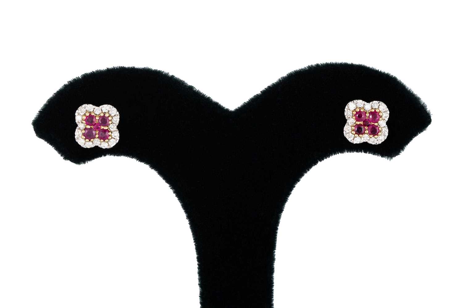 Lot 14 - A PAIR OF DIAMOND AND RUBY CLUSTER EARRINGS,...