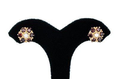 Lot 20 - A PAIR OF GARNET AND SEED PEARL CLUSTER...