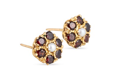 Lot 20 - A PAIR OF GARNET AND SEED PEARL CLUSTER...