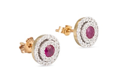 Lot 29 - A PAIR OF DIAMOND AND RUBY CLUSTER EARRINGS,...