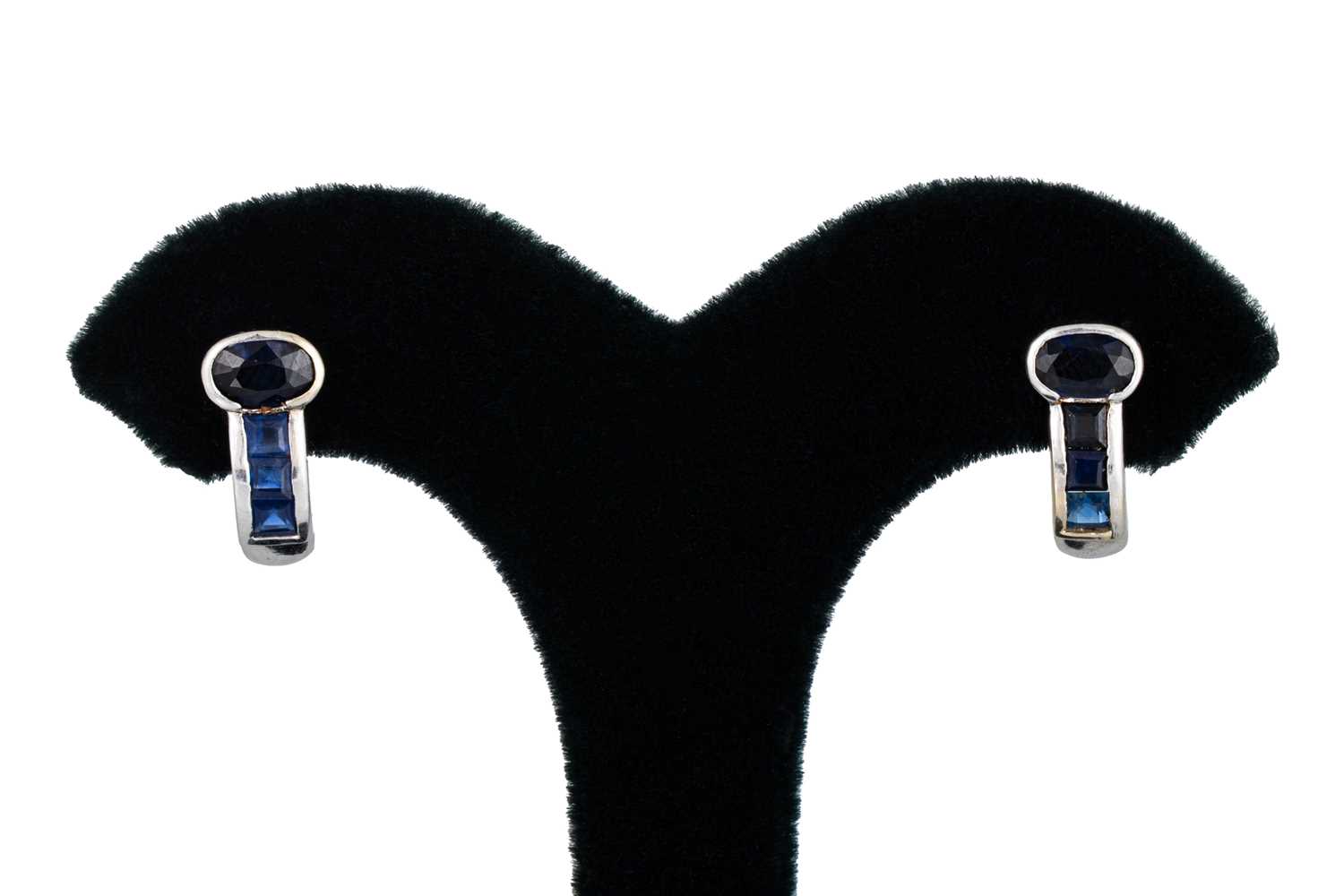 Lot 34 - A PAIR OF SAPPHIRE SET EARRINGS, the oval and...