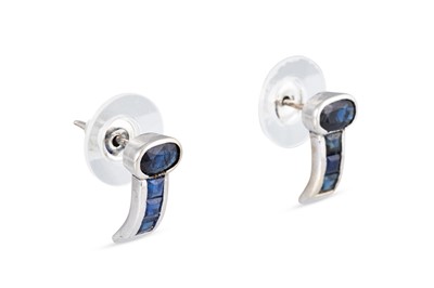 Lot 34 - A PAIR OF SAPPHIRE SET EARRINGS, the oval and...