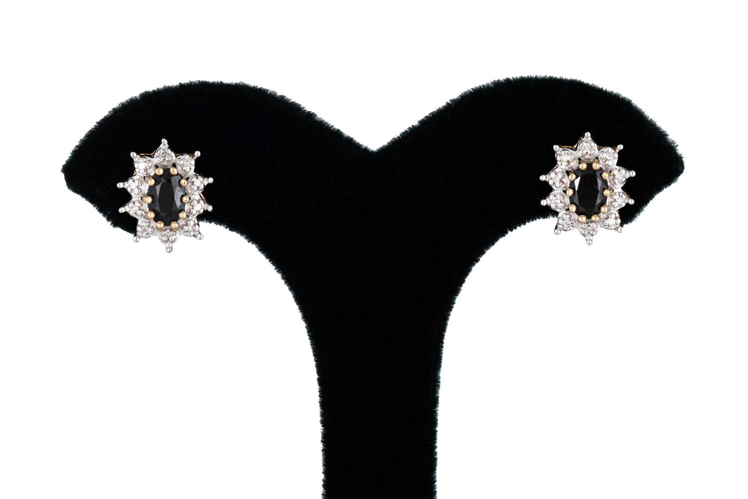 Lot 35 - A PAIR OF DIAMOND AND SAPPHIRE CLUSTER...