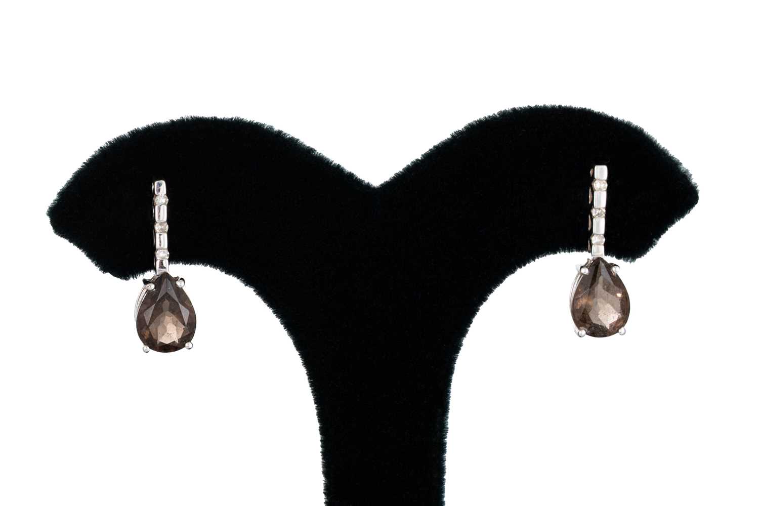 Lot 85 - A PAIR OF 9CT GOLD SMOKEY QUARTZ AND DIAMOND...