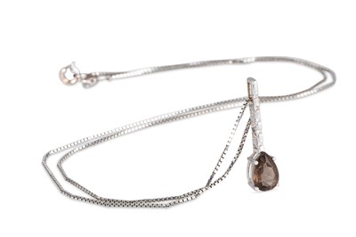 Lot 86 - A SMOKEY QUARTZ AND DIAMOND PENDANT,...