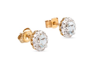 Lot 87 - A PAIR OF DIAMOND AND AQUAMARINE EARRINGS, the...