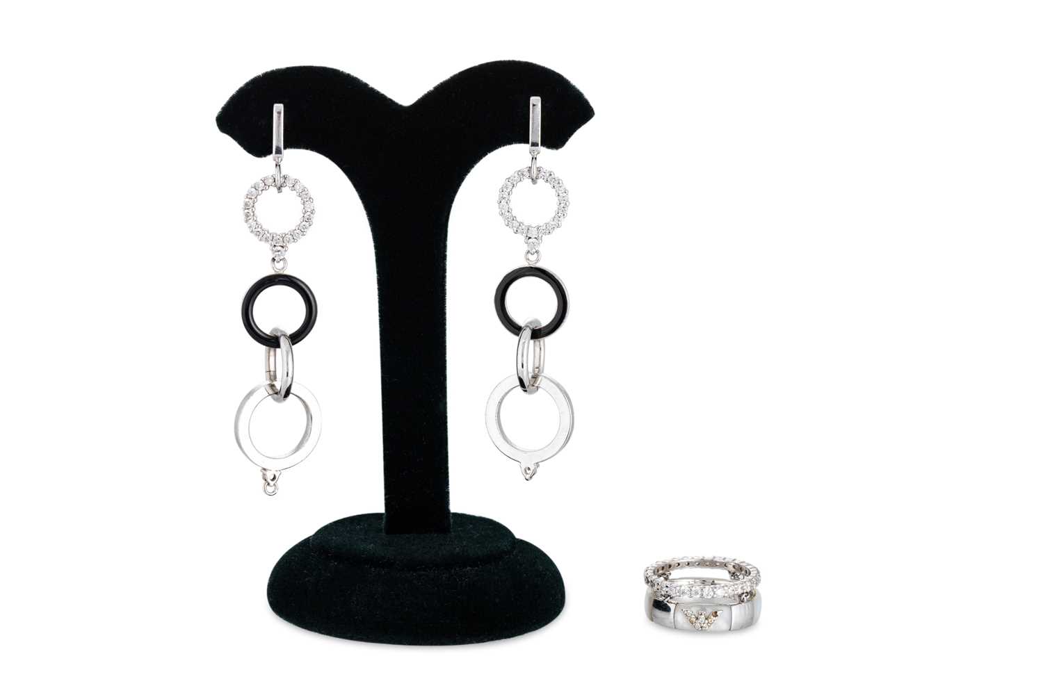Lot 89 - A PAIR OF SILVER ARMANI EARRINGS, together...