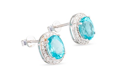 Lot 107 - A PAIR OF DIAMOND AND APATITE EARRINGS, the...