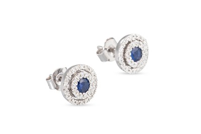 Lot 112 - A PAIR OF DIAMOND AND SAPPHIRE CLUSTER...