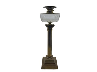 Lot 458 - A TALL ANTIQUE BRASS CORINTHIAN COLUMN OIL...