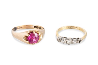Lot 385 - A STONE SET 10CT GOLD RING, 3.6 g., together...