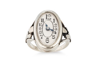 Lot 327 - AN ART DECO 18CT WHITE GOLD WATCH RING, inside...