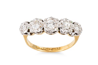 Lot 190 - A DIAMOND FIVE STONE RING, the round set...