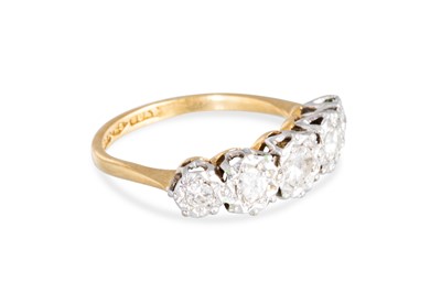 Lot 190 - A DIAMOND FIVE STONE RING, the round set...