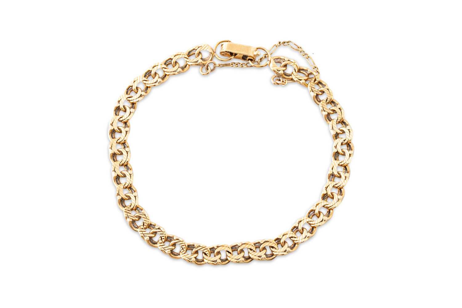 Lot 94 - A 14CT GOLD FANCY LINK BRACELET,10.2 g.