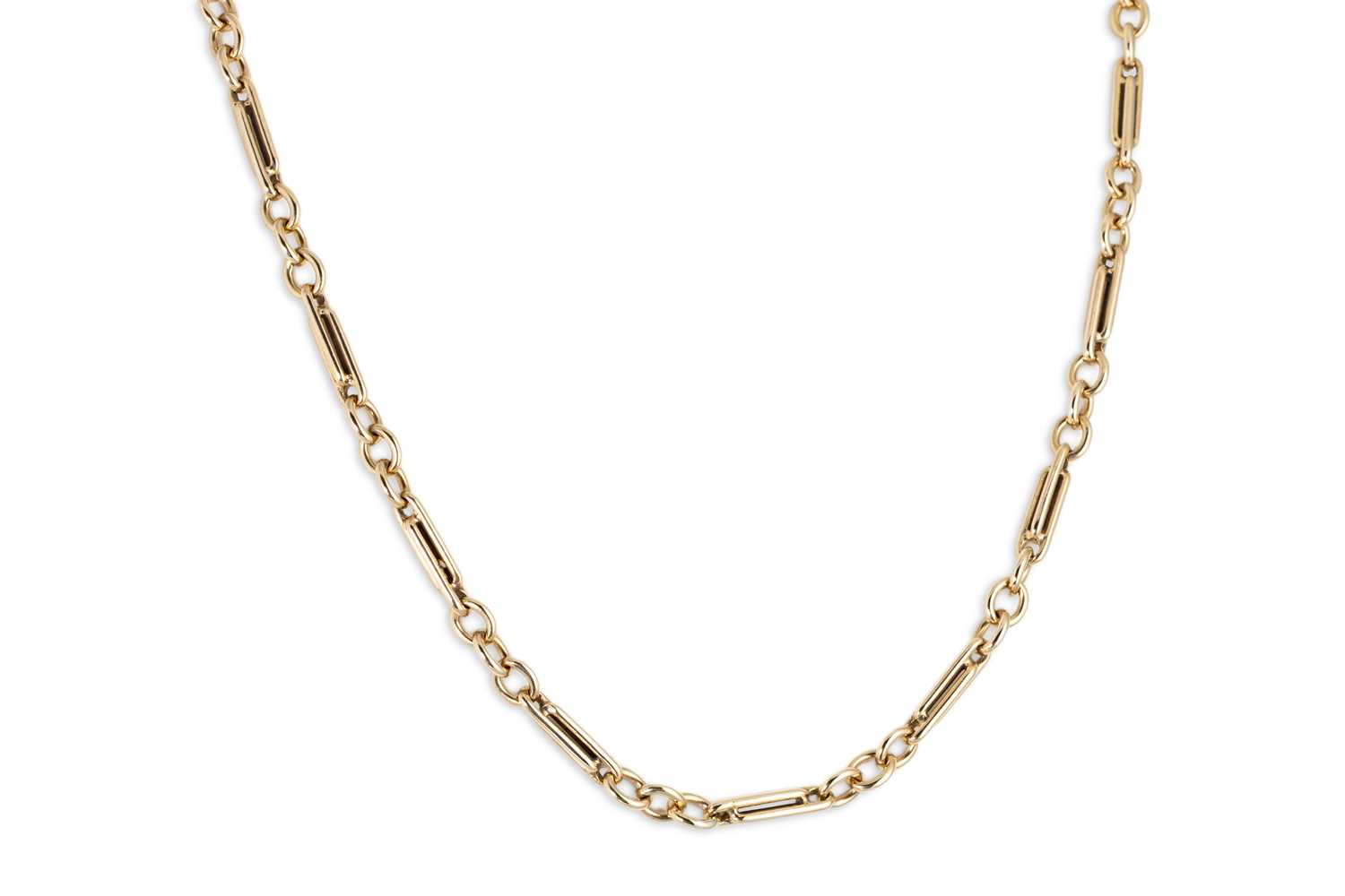 Lot 95 - A 9CT GOLD TROMBONE LINK NECKCHAIN, ca 18"...